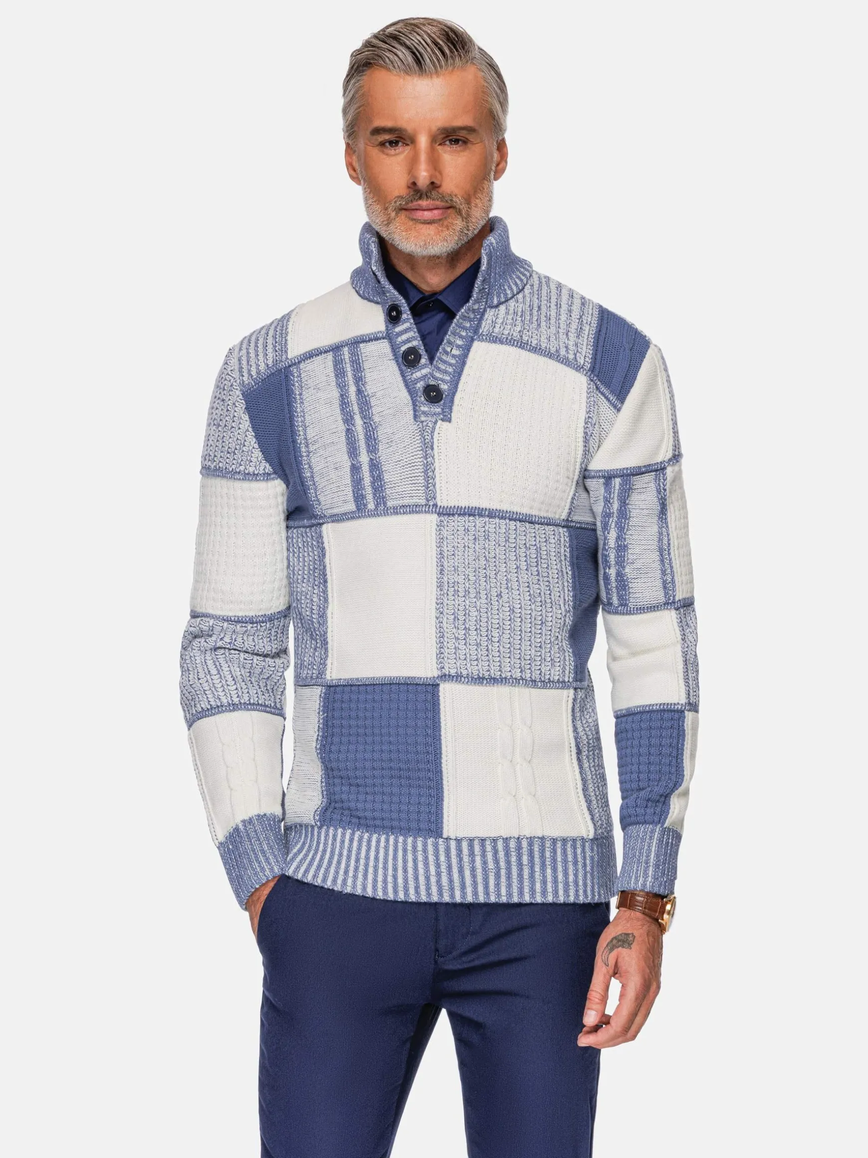 WAM DENIM Truien & Pullovers*Cambridge Pattern Blue White Truien