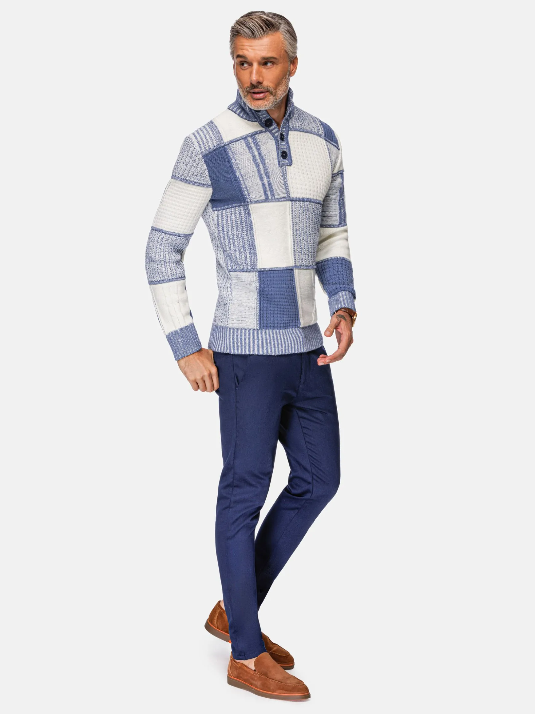 WAM DENIM Truien & Pullovers*Cambridge Pattern Blue White Truien