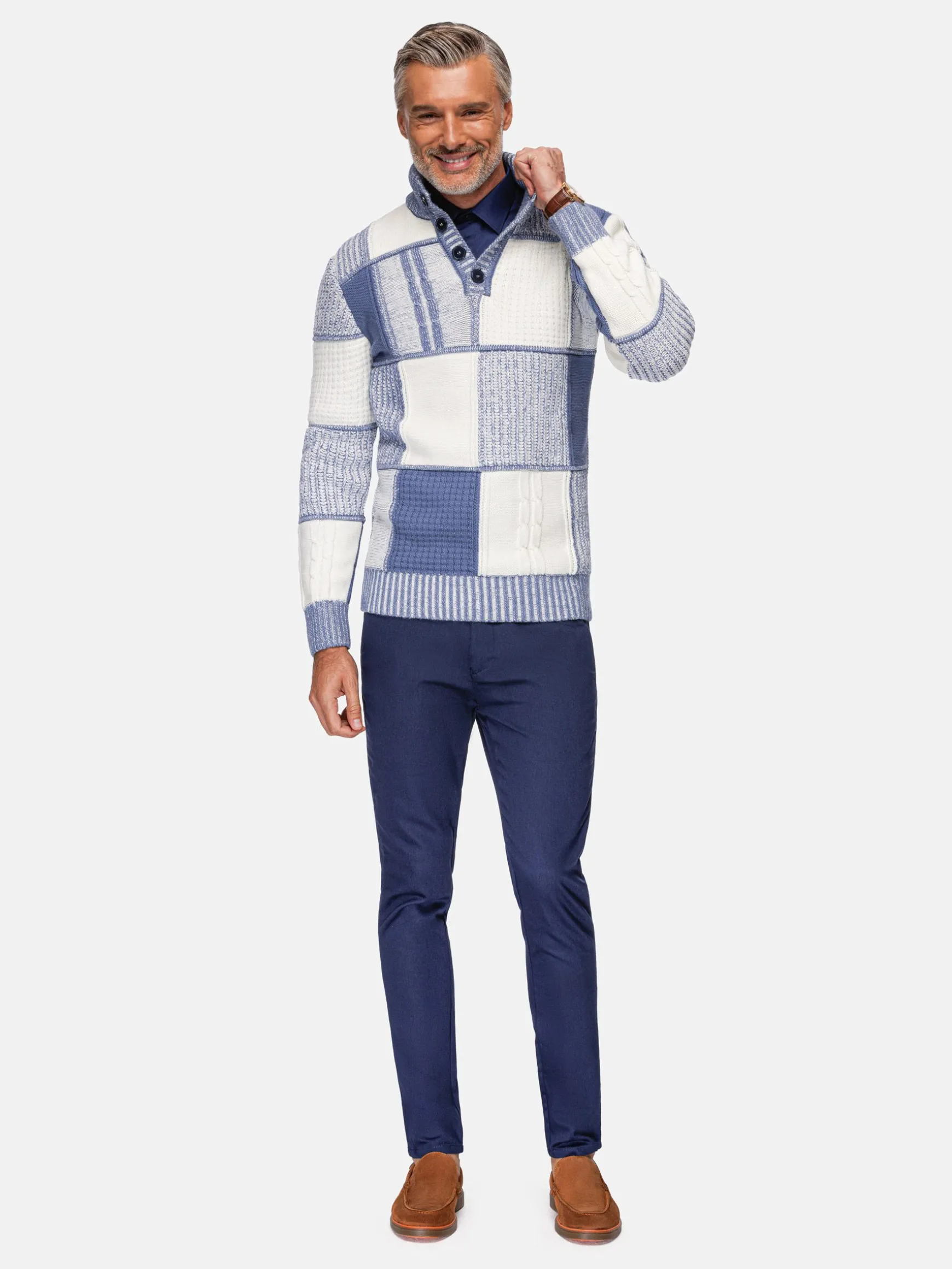 WAM DENIM Truien & Pullovers*Cambridge Pattern Blue White Truien