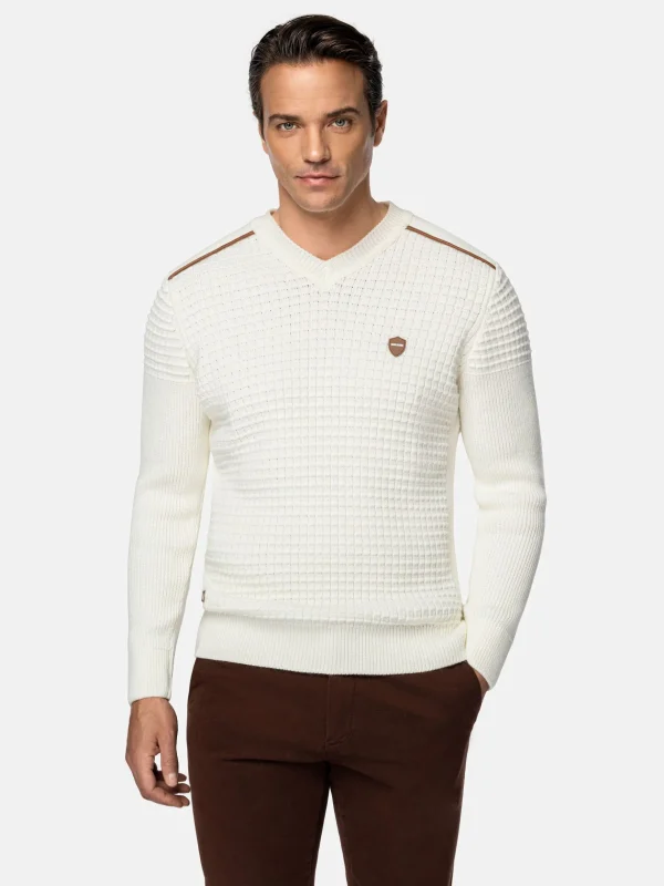 WAM DENIM Truien & Pullovers*Dover Slim Fit V-Neck Off-White Truien