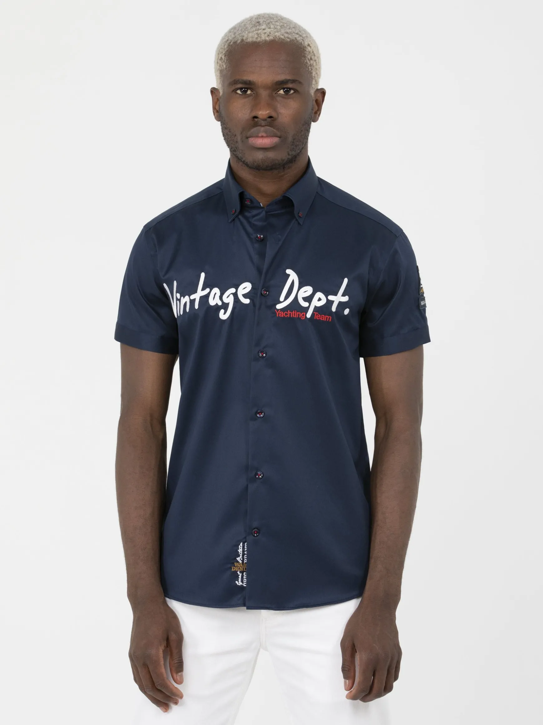 WAM DENIM Overhemd Korte Mouwen*Emble Navy Overhemd Korte Mouw