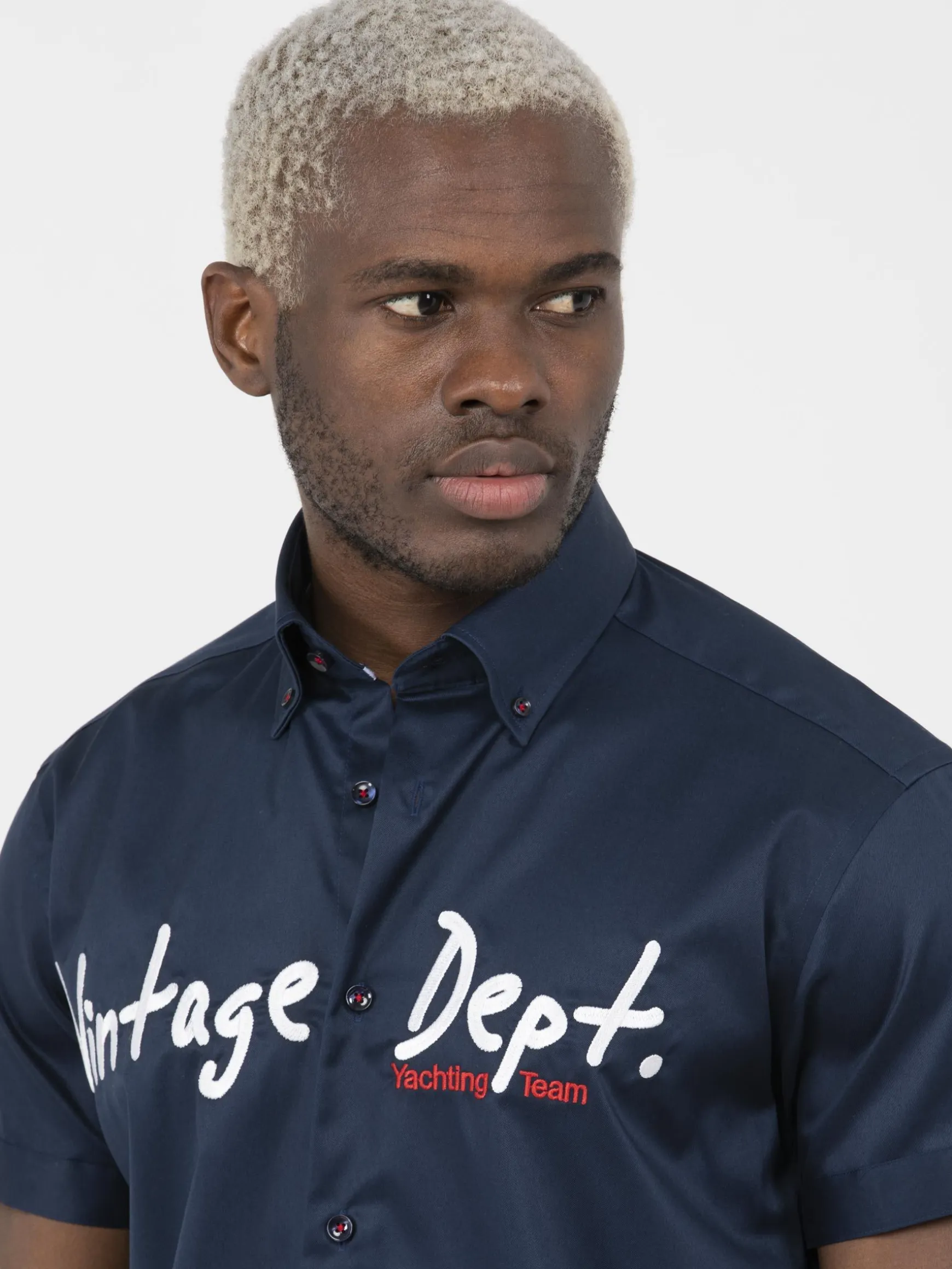 WAM DENIM Overhemd Korte Mouwen*Emble Navy Overhemd Korte Mouw