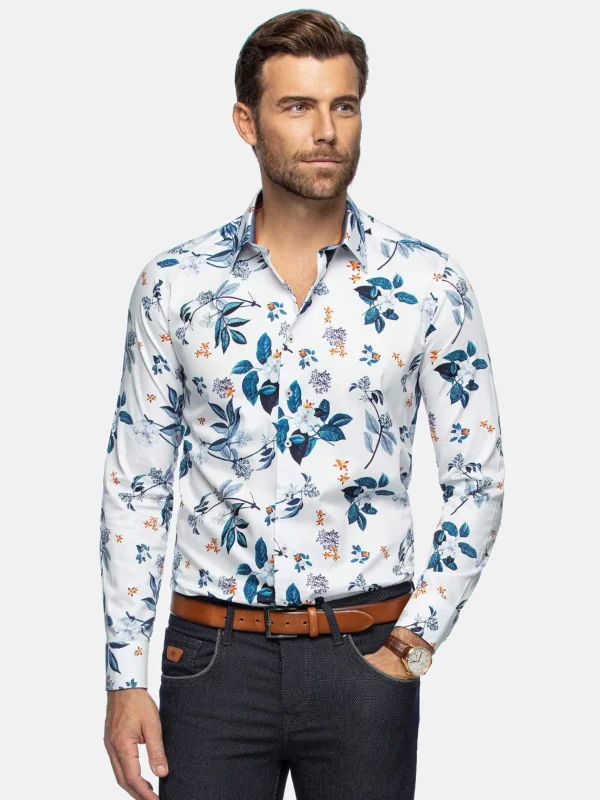 WAM DENIM Overhemd Lange Mouwen*Evander Floral White Long Sleeve Overhemd
