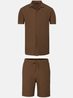 WAM DENIM Korte Broeken*Faro Brown Overhemd Korte Mouw Set