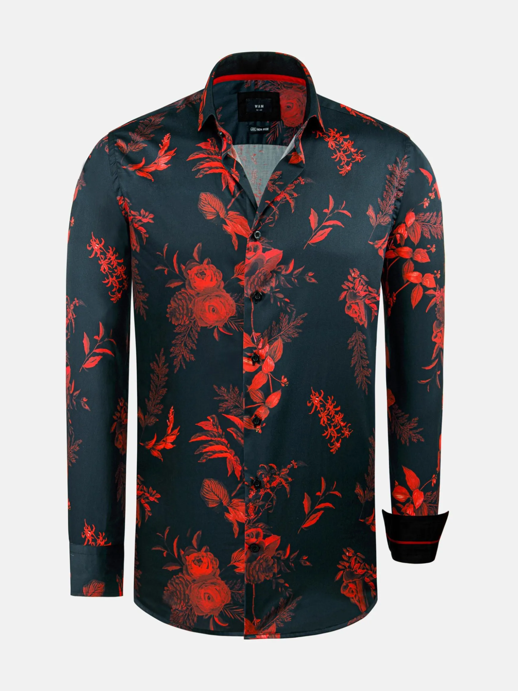 WAM DENIM Overhemd Lange Mouwen*Florence Red Floral Black Overhemd Lange Mouw