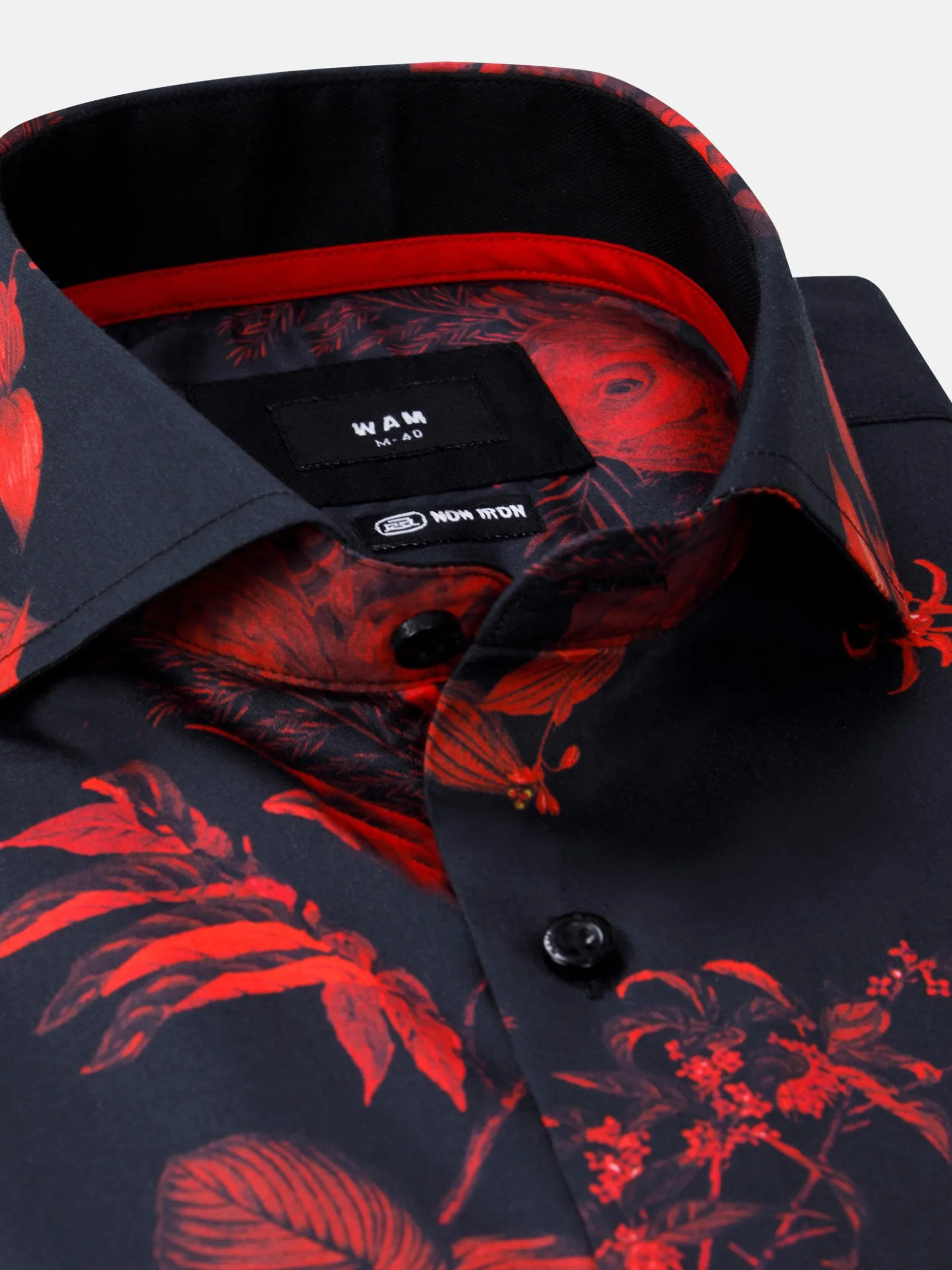 WAM DENIM Overhemd Lange Mouwen*Florence Red Floral Black Overhemd Lange Mouw