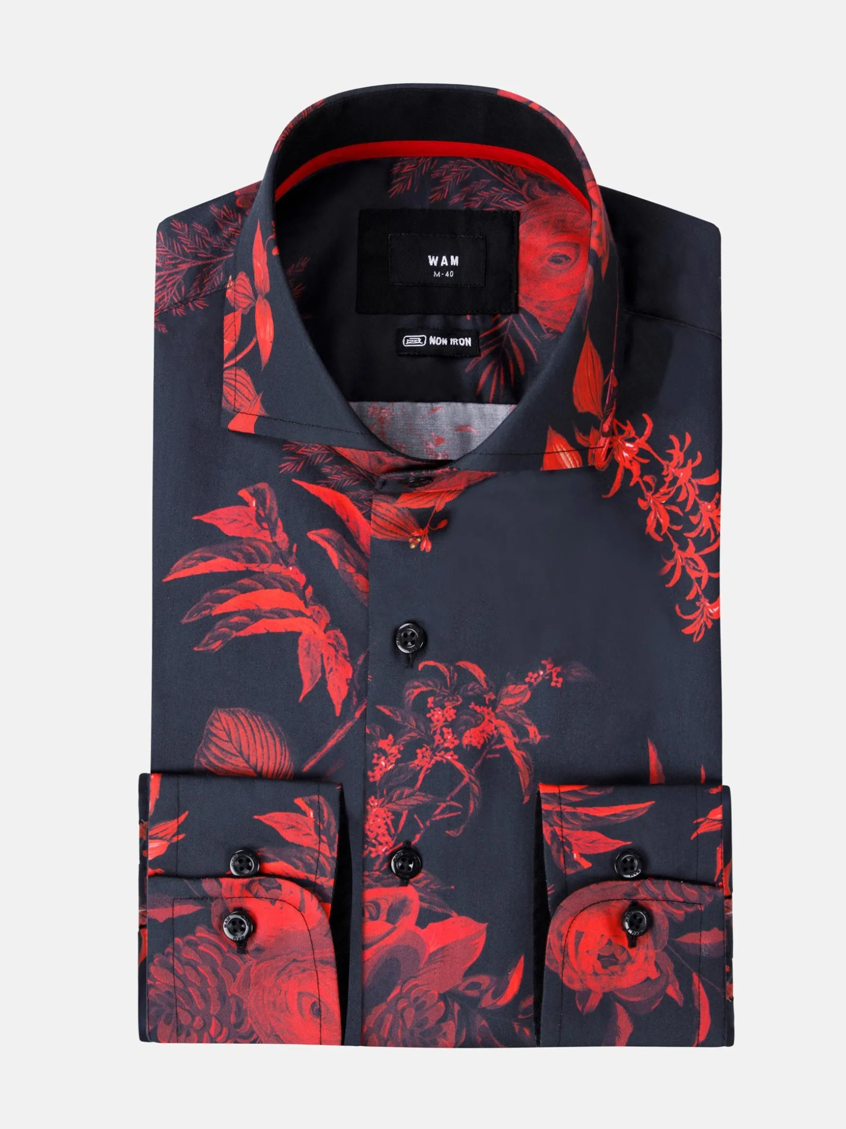 WAM DENIM Overhemd Lange Mouwen*Florence Red Floral Black Overhemd Lange Mouw