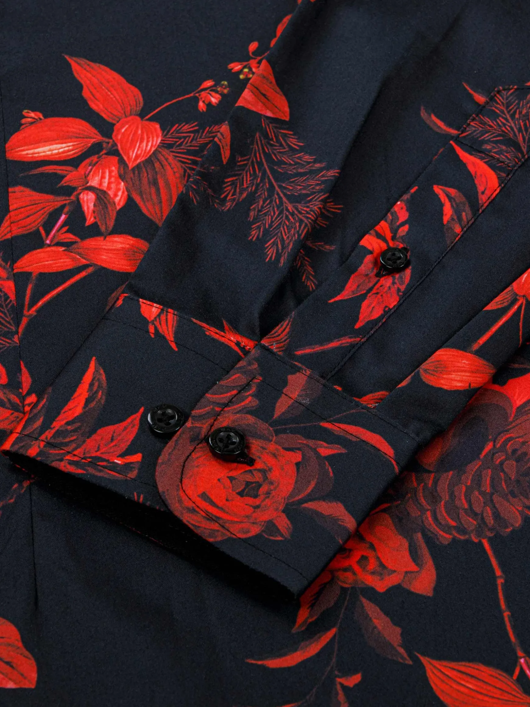 WAM DENIM Overhemd Lange Mouwen*Florence Red Floral Black Overhemd Lange Mouw