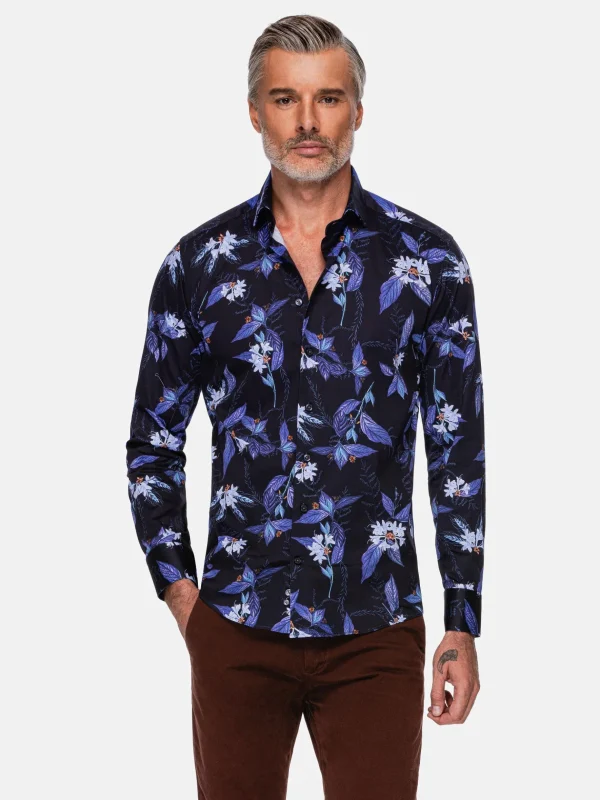 WAM DENIM Overhemd Lange Mouwen*Havana Navy Floral Print Overhemd Lange Mouw