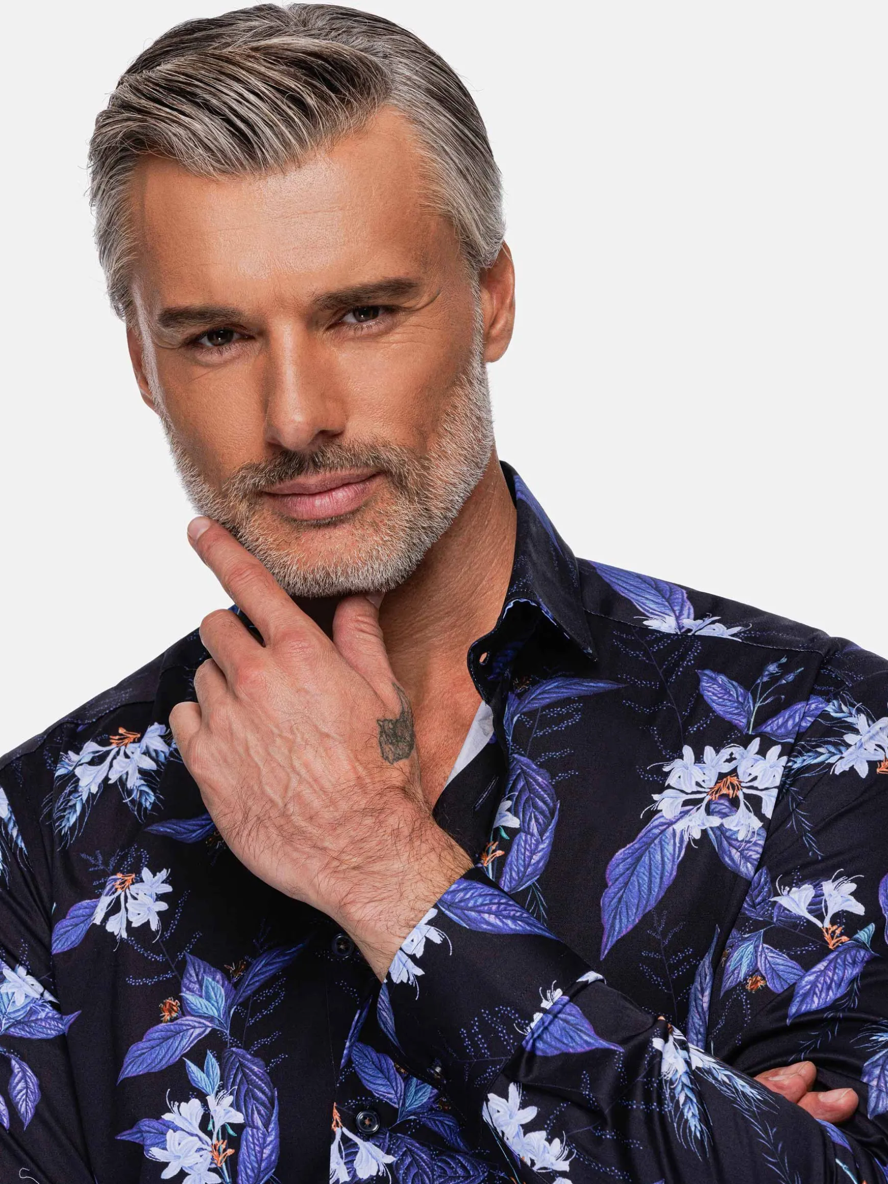 WAM DENIM Overhemd Lange Mouwen*Havana Navy Floral Print Overhemd Lange Mouw