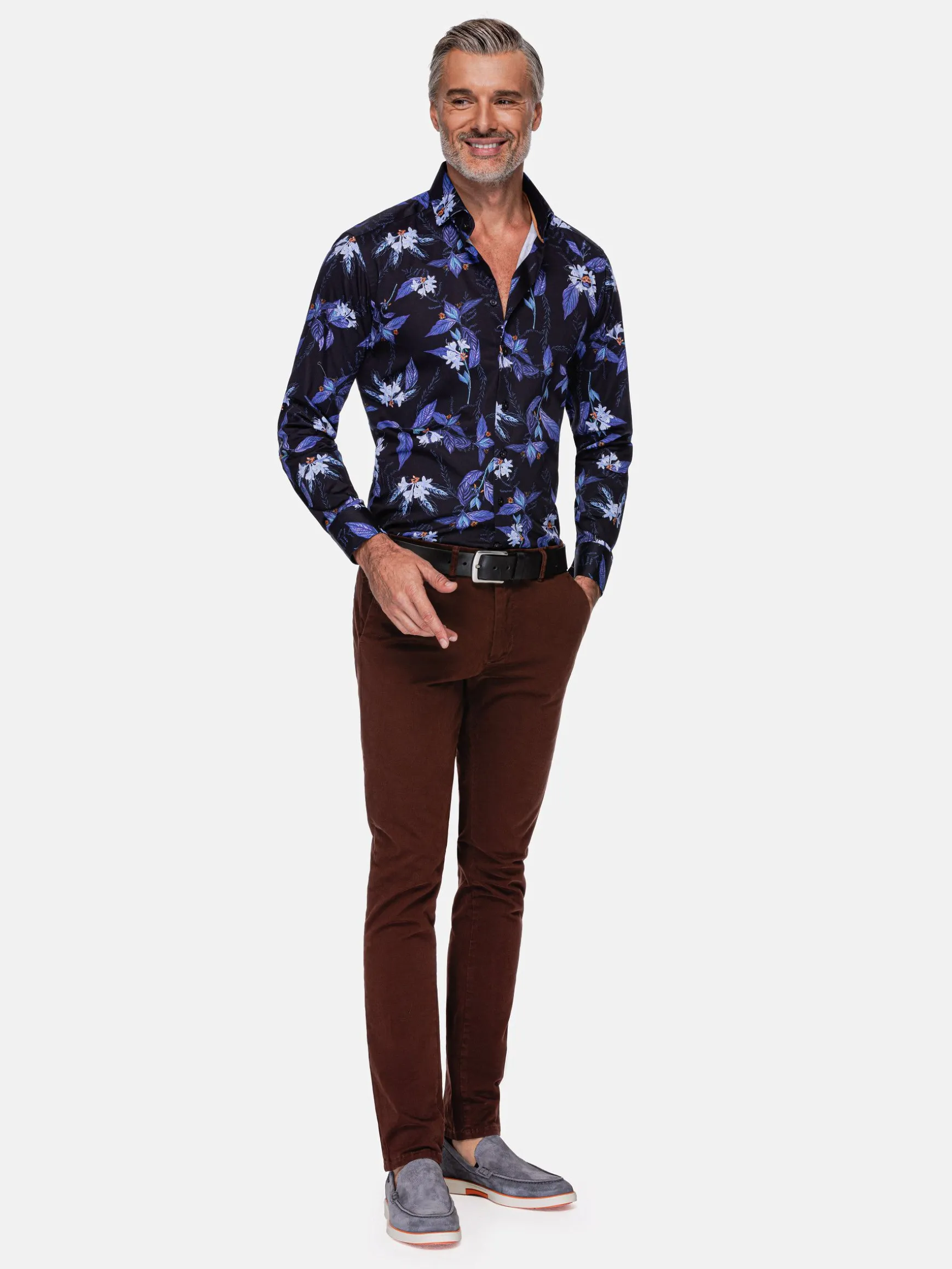WAM DENIM Overhemd Lange Mouwen*Havana Navy Floral Print Overhemd Lange Mouw
