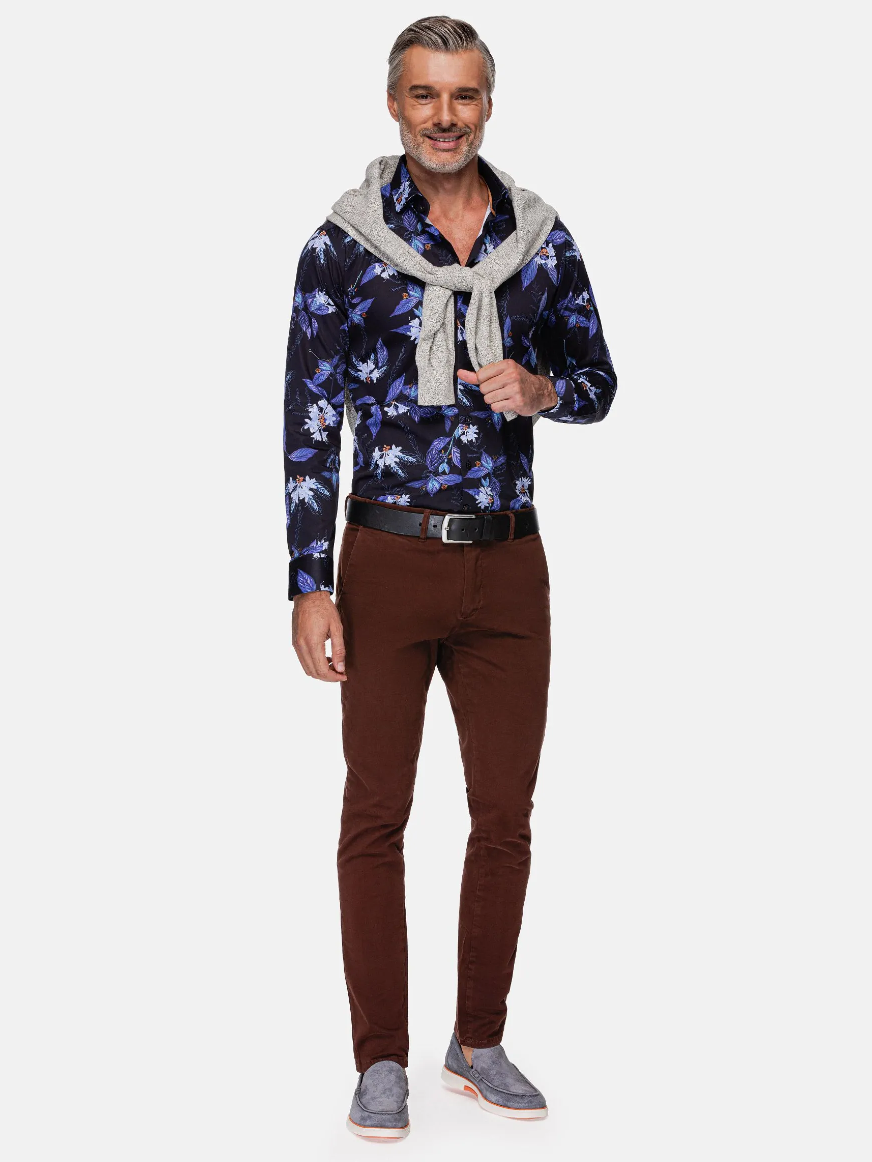 WAM DENIM Overhemd Lange Mouwen*Havana Navy Floral Print Overhemd Lange Mouw