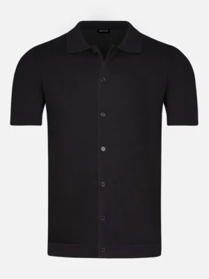 WAM DENIM Polo's*James Full Button-Down Black Polo