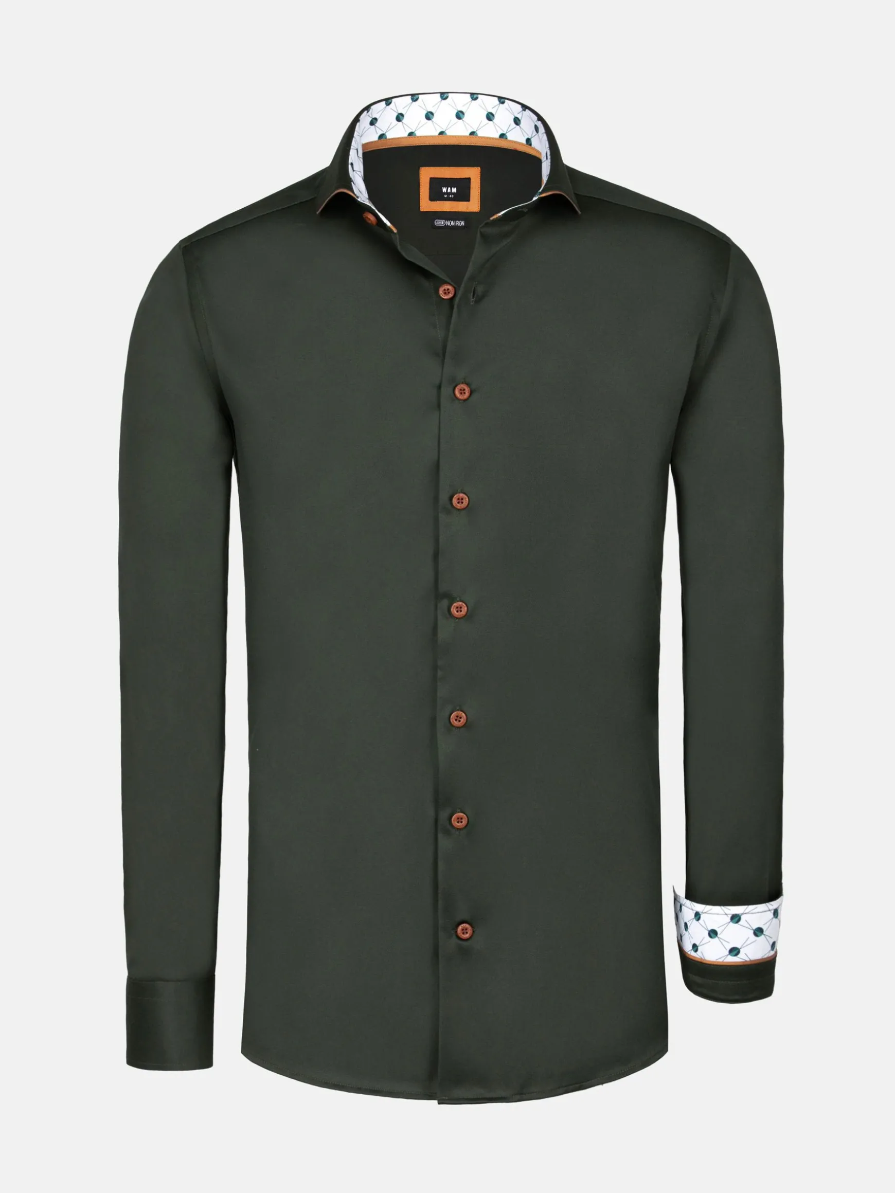 WAM DENIM Overhemd Lange Mouwen*Lance Solid Dark Green Overhemd Lange Mouw