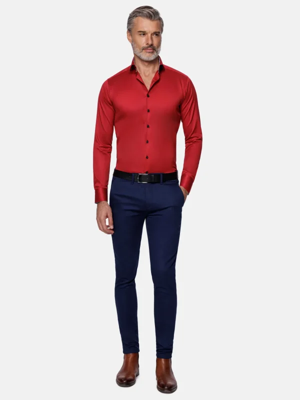 WAM DENIM Overhemd Lange Mouwen*Lance Solid Red Overhemd Lange Mouw