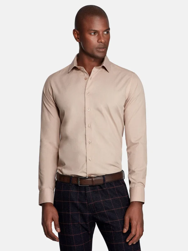 WAM DENIM Overhemd Lange Mouwen*Leira Solid Beige Overhemd Lange Mouw