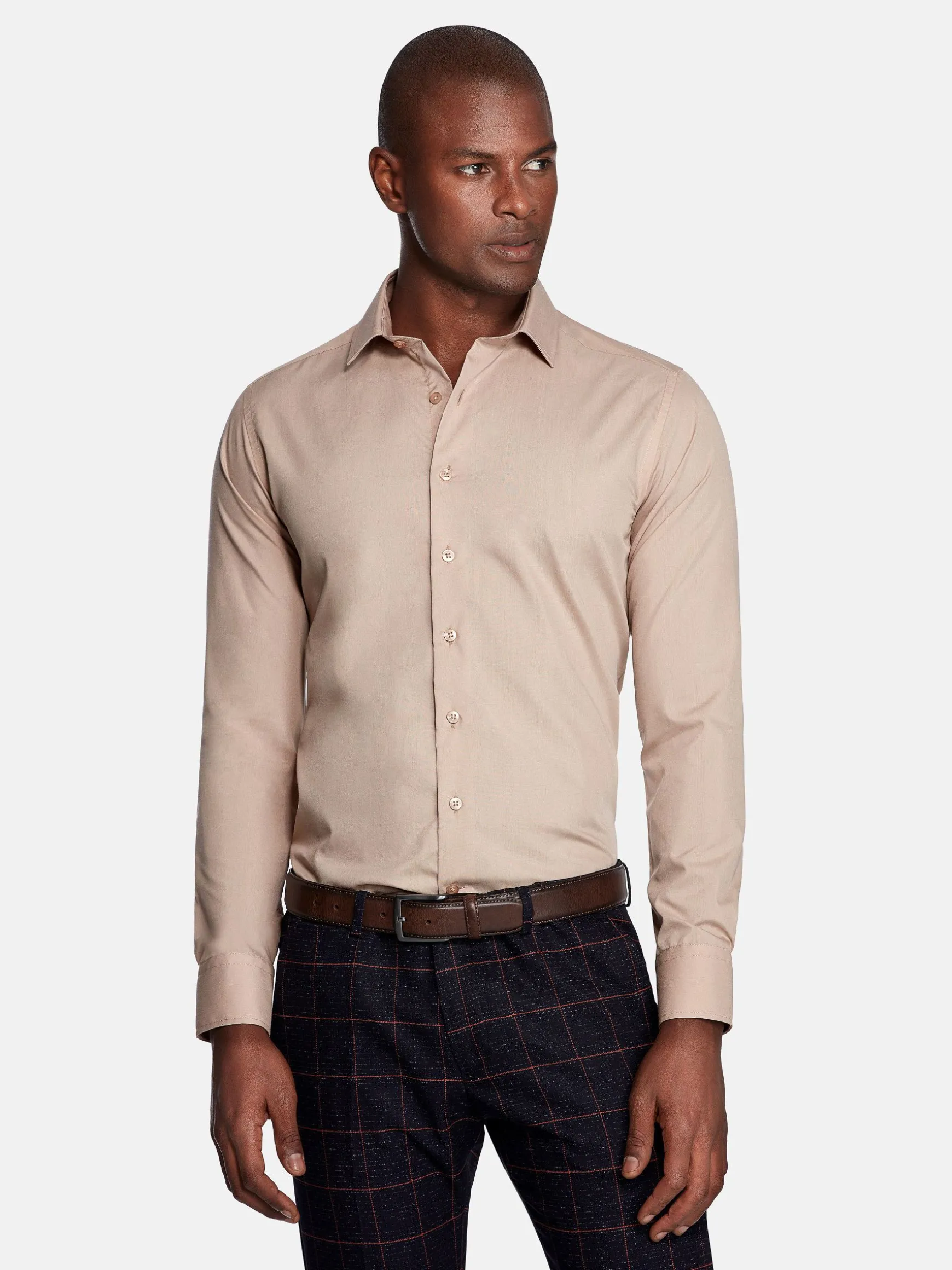 WAM DENIM Overhemd Lange Mouwen*Leira Solid Beige Overhemd Lange Mouw