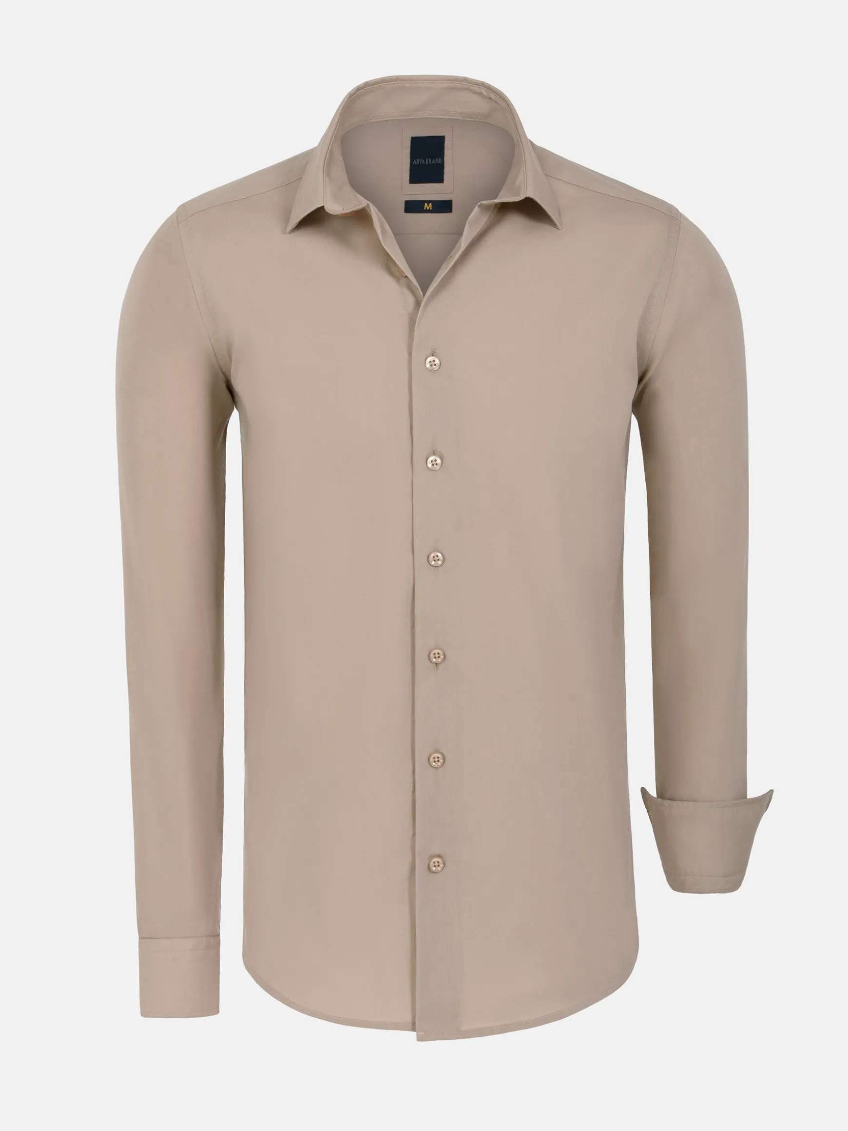 WAM DENIM Overhemd Lange Mouwen*Leira Solid Beige Overhemd Lange Mouw