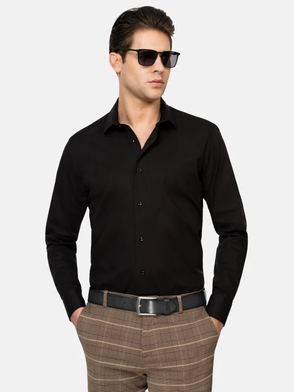 WAM DENIM Overhemd Lange Mouwen*Leira Solid Black Overhemd Lange Mouw