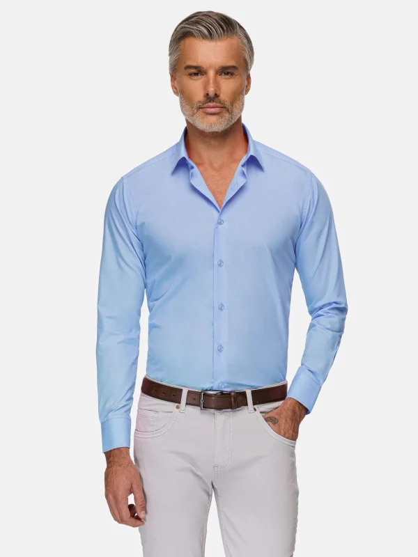 WAM DENIM Overhemd Lange Mouwen*Leira Solid Blue Overhemd Lange Mouw