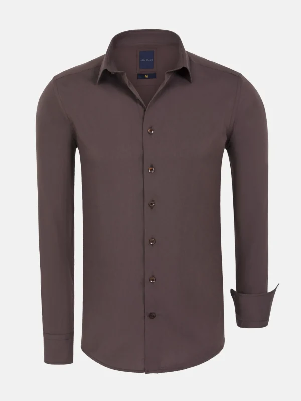 WAM DENIM Overhemd Lange Mouwen*Leira Solid Brown Overhemd Lange Mouw