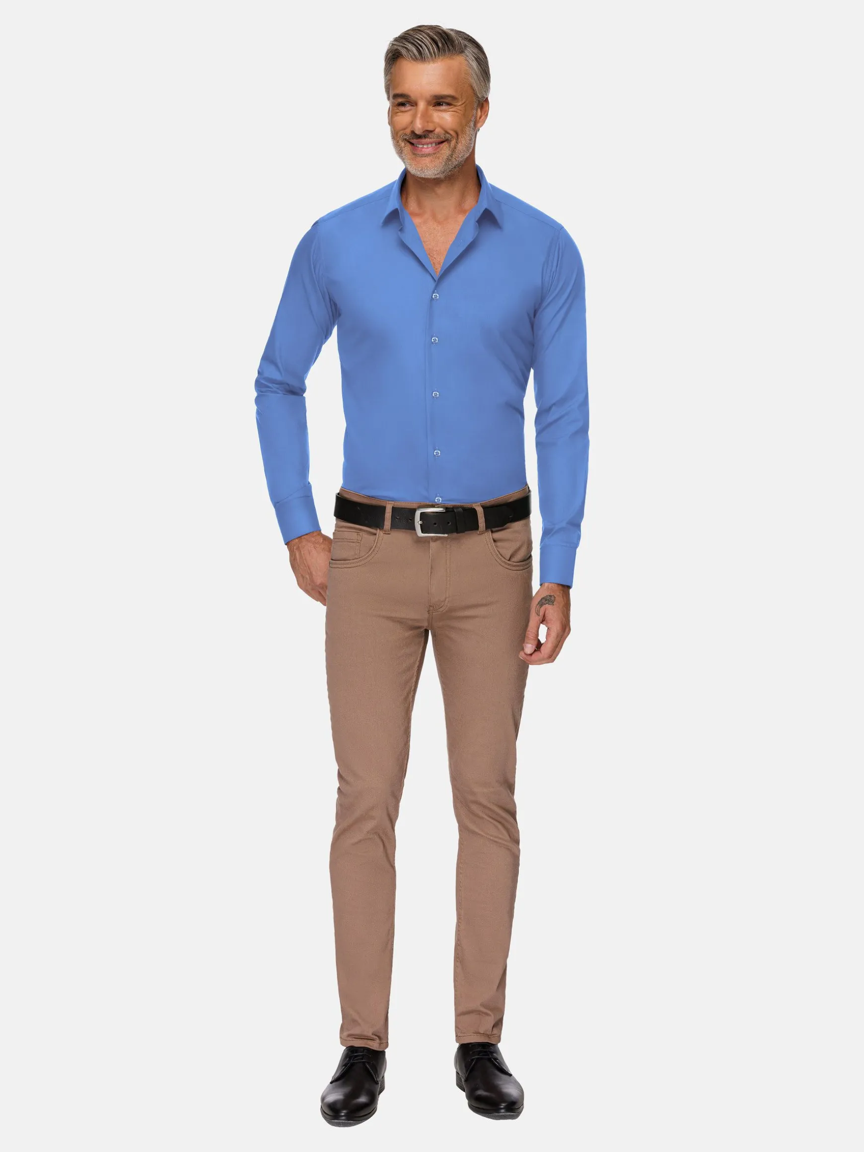 WAM DENIM Overhemd Lange Mouwen*Leira Solid Dark Blue Overhemd Lange Mouw