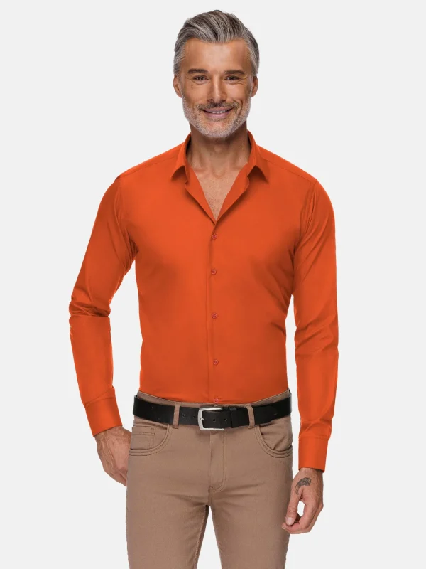 WAM DENIM Overhemd Lange Mouwen*Leira Solid Dark Orange Overhemd Lange Mouw