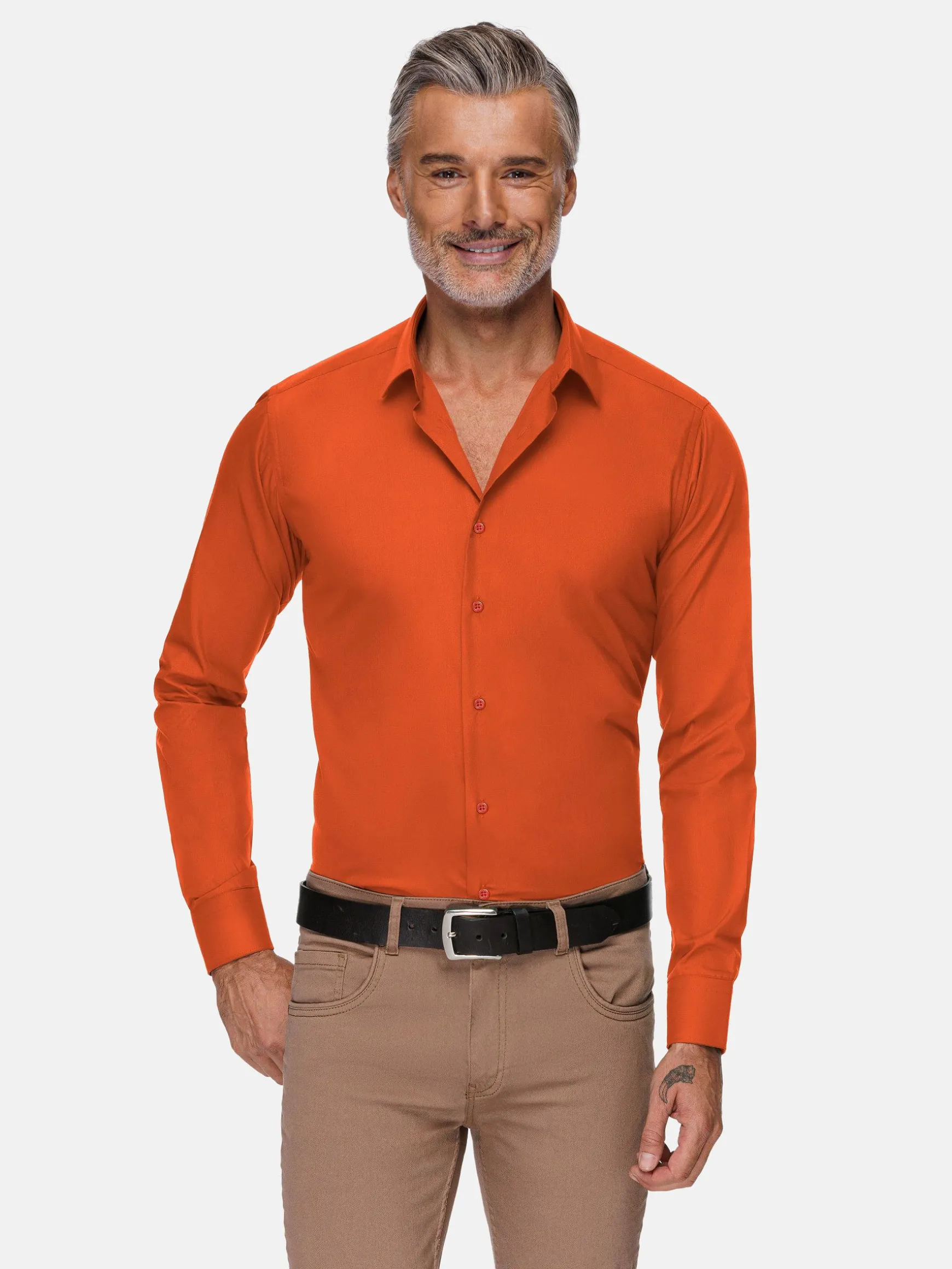 WAM DENIM Overhemd Lange Mouwen*Leira Solid Dark Orange Overhemd Lange Mouw