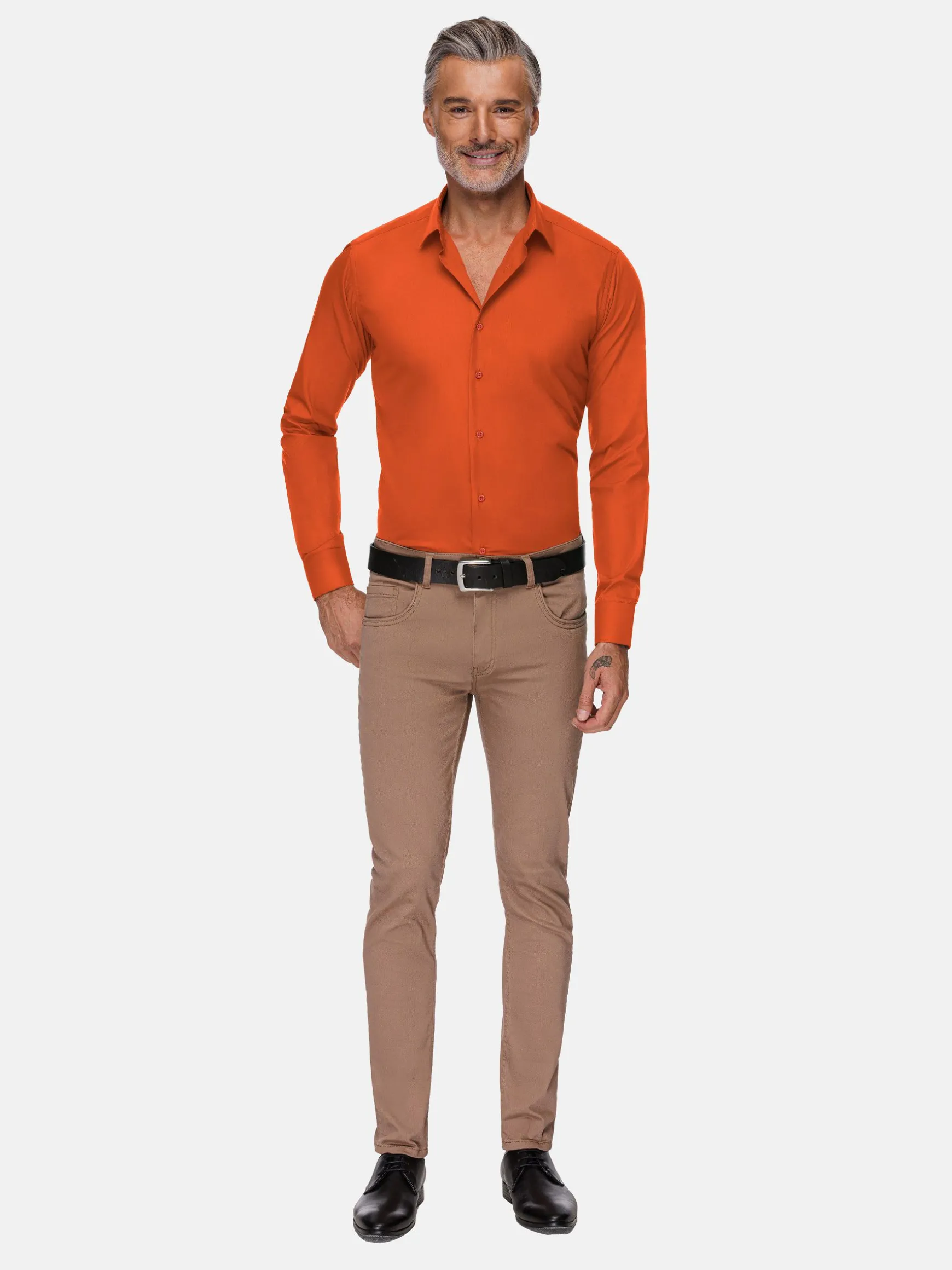 WAM DENIM Overhemd Lange Mouwen*Leira Solid Dark Orange Overhemd Lange Mouw