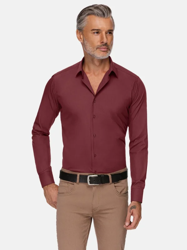 WAM DENIM Overhemd Lange Mouwen*Leira Solid Dark Red Overhemd Lange Mouw