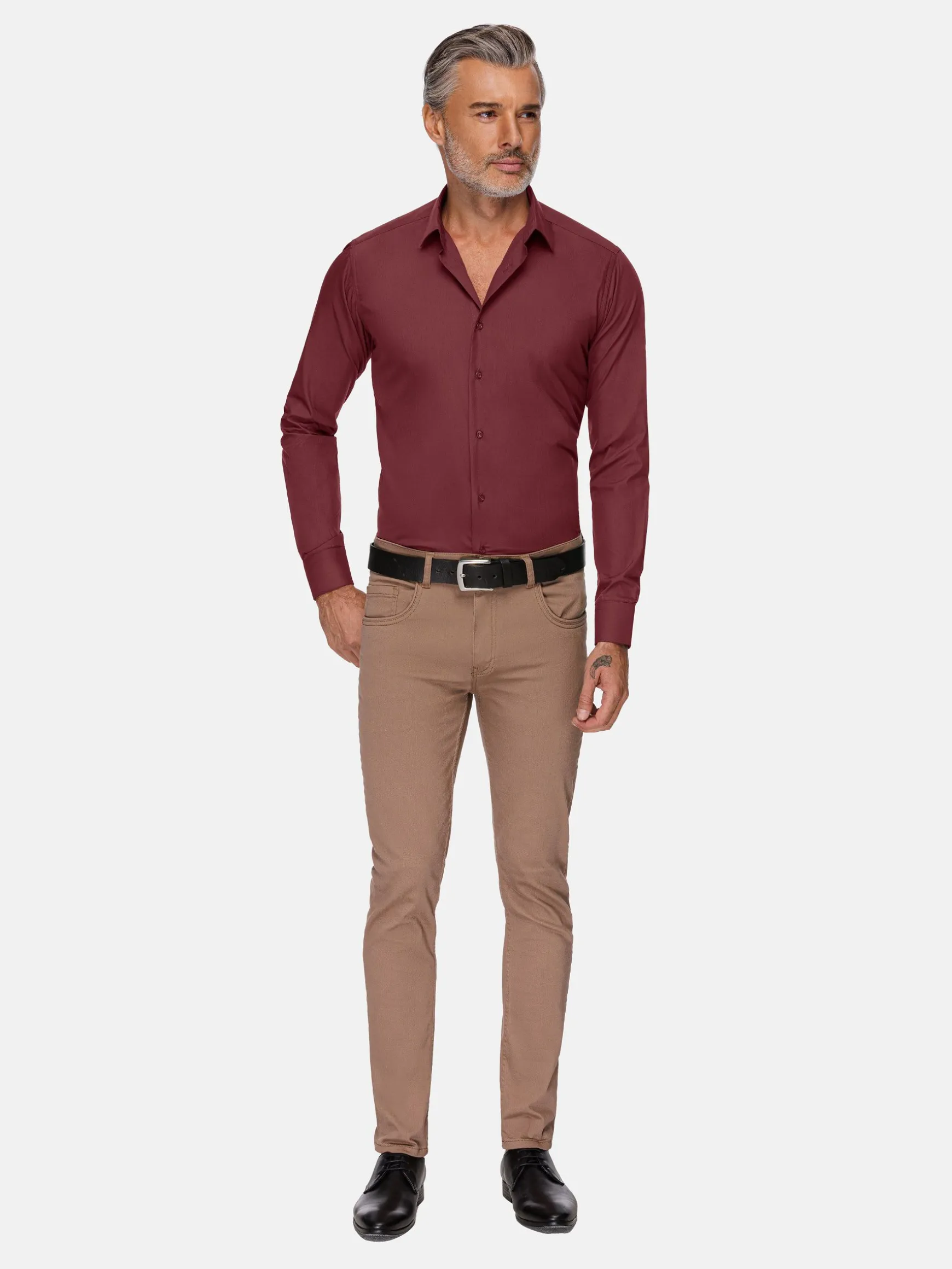 WAM DENIM Overhemd Lange Mouwen*Leira Solid Dark Red Overhemd Lange Mouw