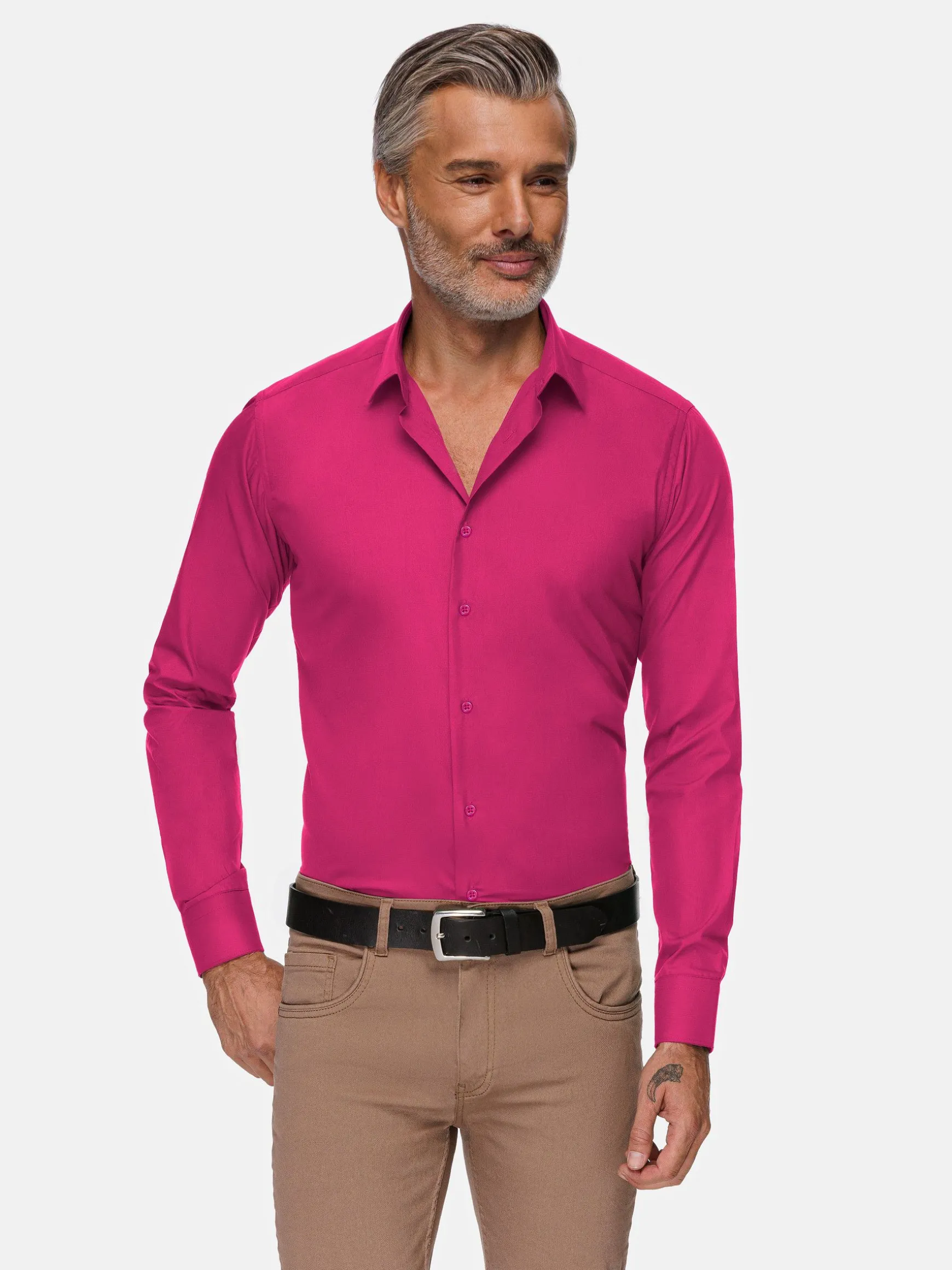 WAM DENIM Overhemd Lange Mouwen*Leira Solid Fuchsia Overhemd Lange Mouw
