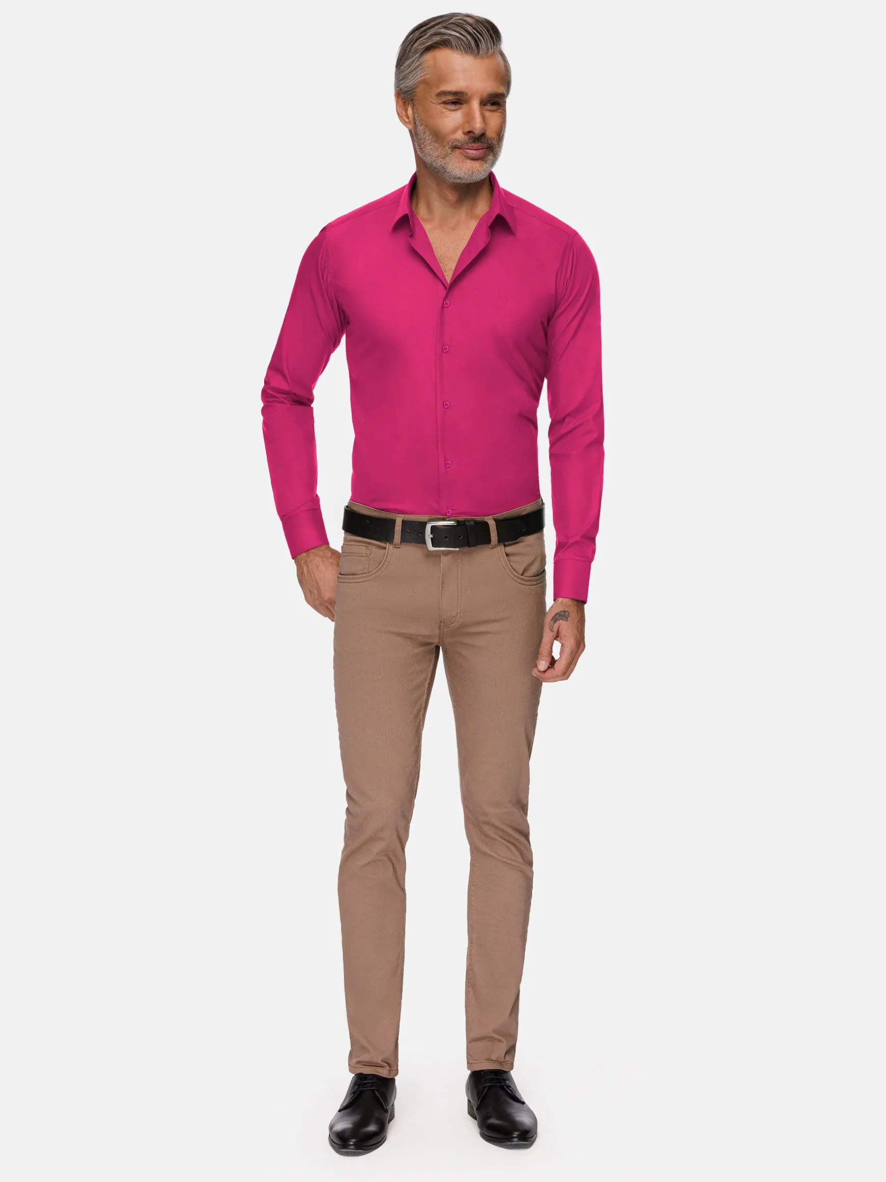 WAM DENIM Overhemd Lange Mouwen*Leira Solid Fuchsia Overhemd Lange Mouw
