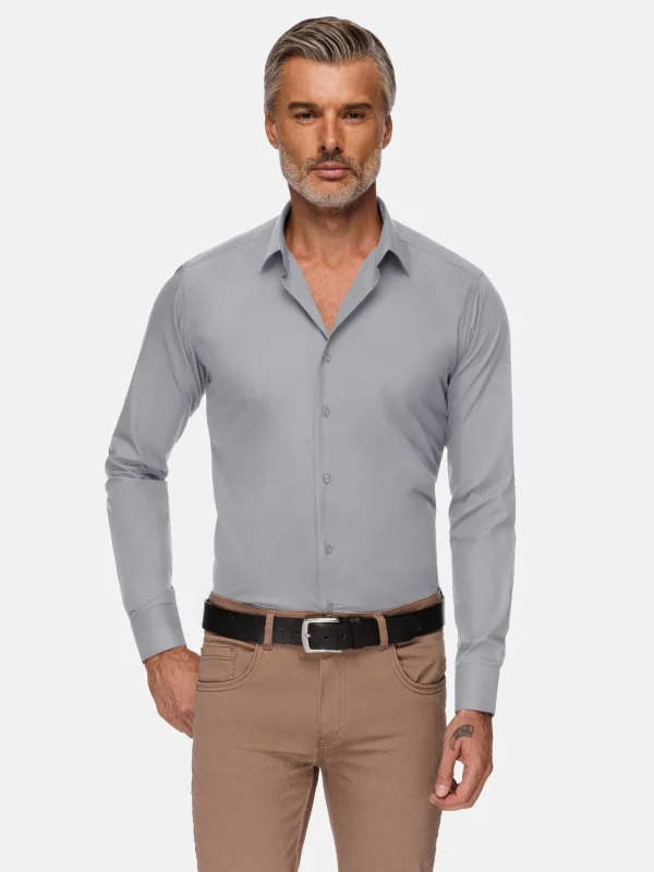 WAM DENIM Overhemd Lange Mouwen*Leira Solid Grey Overhemd Lange Mouw