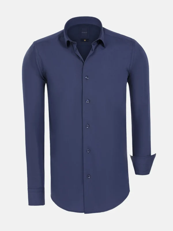 WAM DENIM Overhemd Lange Mouwen*Leira Solid Navy Overhemd Lange Mouw