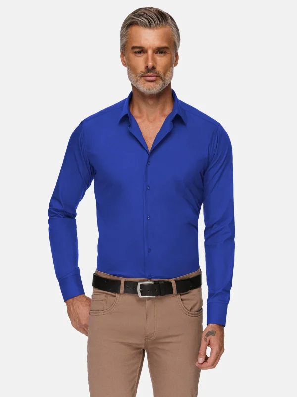 WAM DENIM Overhemd Lange Mouwen*Leira Solid Royal Blue Overhemd Lange Mouw