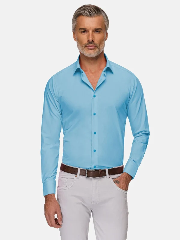 WAM DENIM Overhemd Lange Mouwen*Leira Solid Turquoise Overhemd Lange Mouw