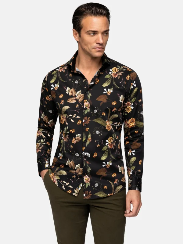 WAM DENIM Overhemd Lange Mouwen*Meru Slim Fit Floral Black Overhemd