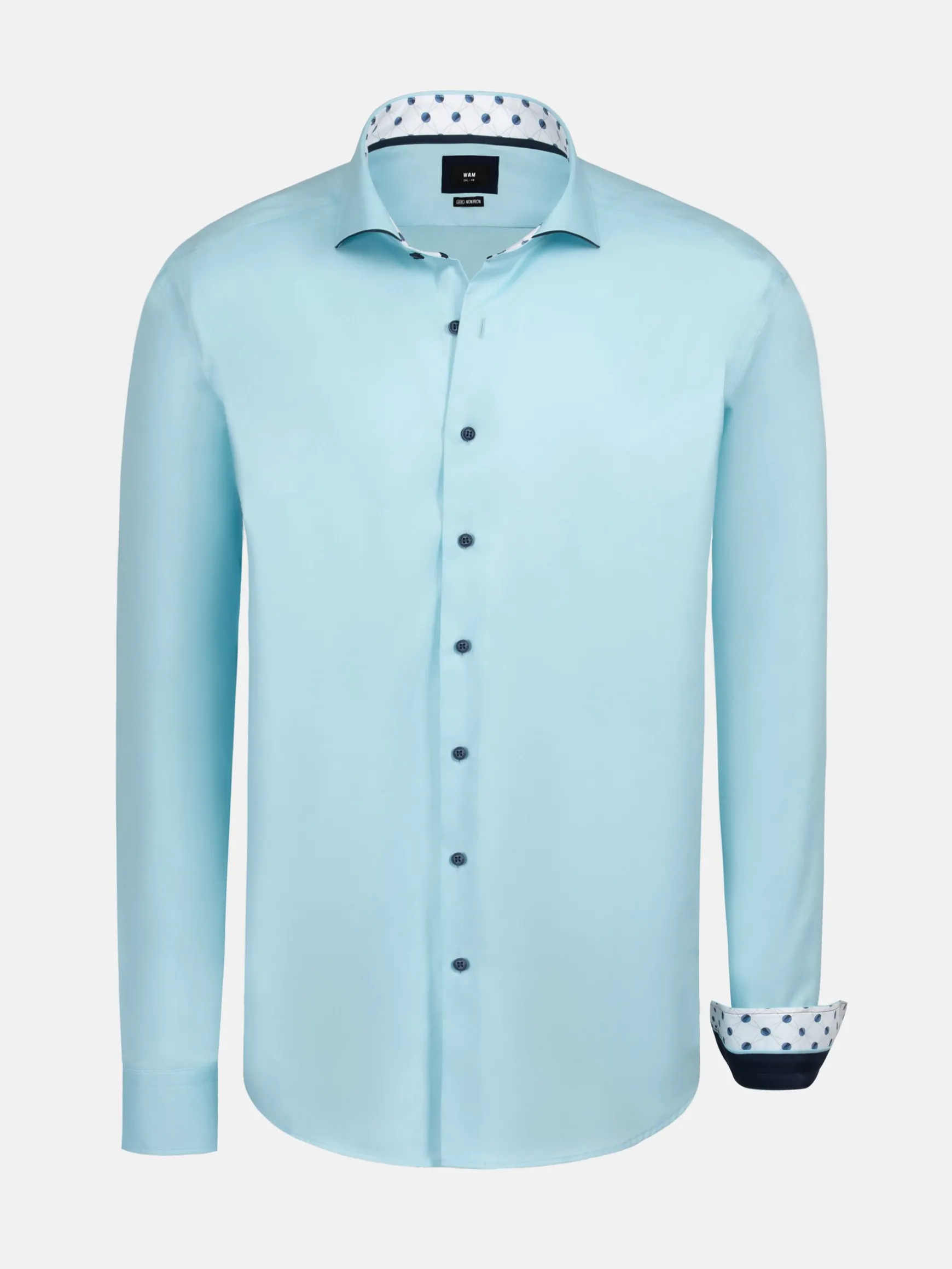 WAM DENIM Overhemd Lange Mouwen*Mykonos Solid Light Turquoise Overhemd Longe Mouw