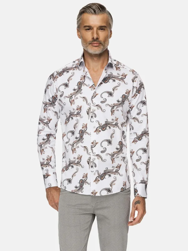 WAM DENIM Overhemd Lange Mouwen*Paisley White Floral Print Overhemd Lange Mouw