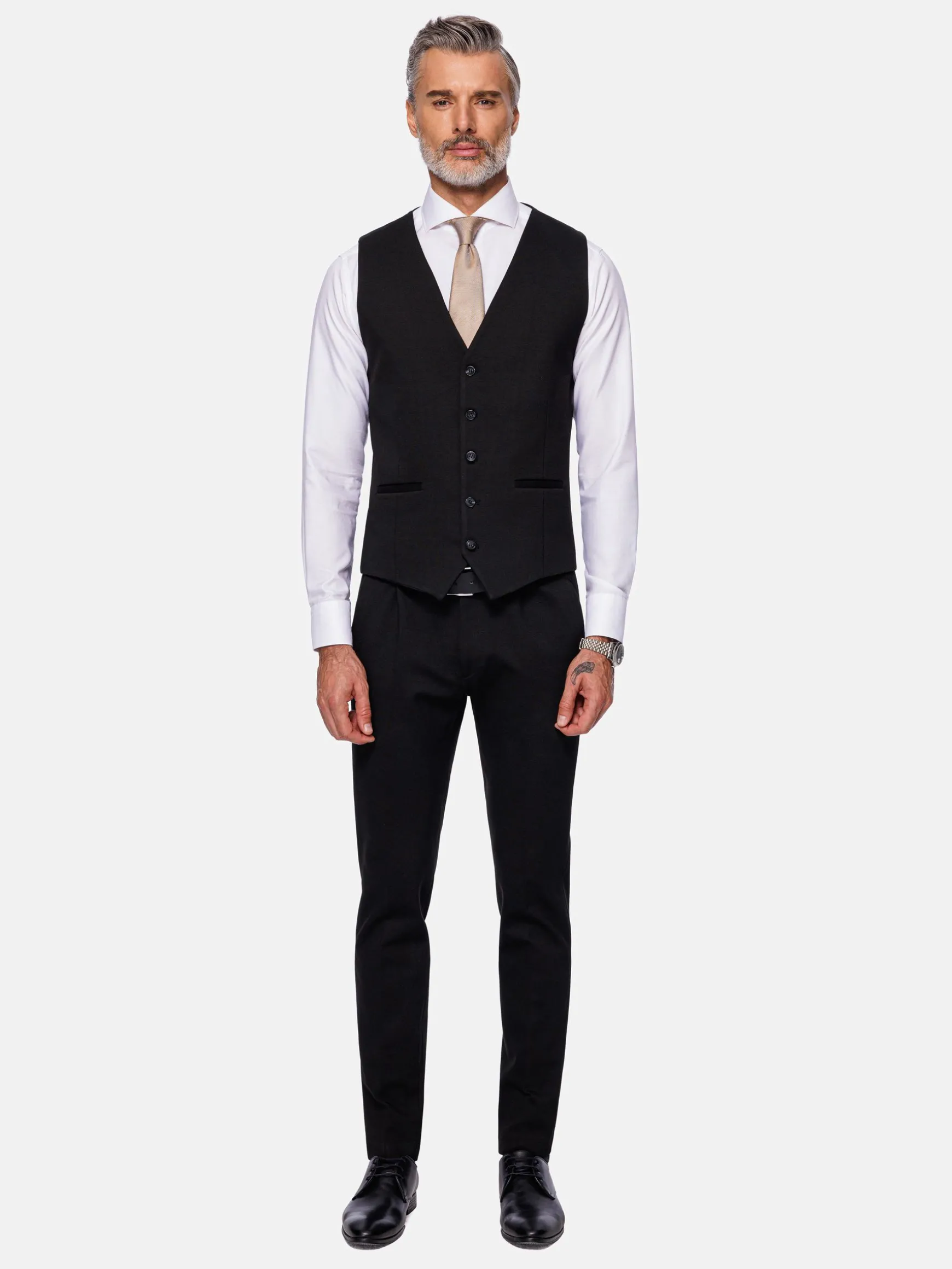 WAM DENIM Pakken & Maatwerk*Red Wood Glen Check Slim Fit Dark Red Black Suit Gilet