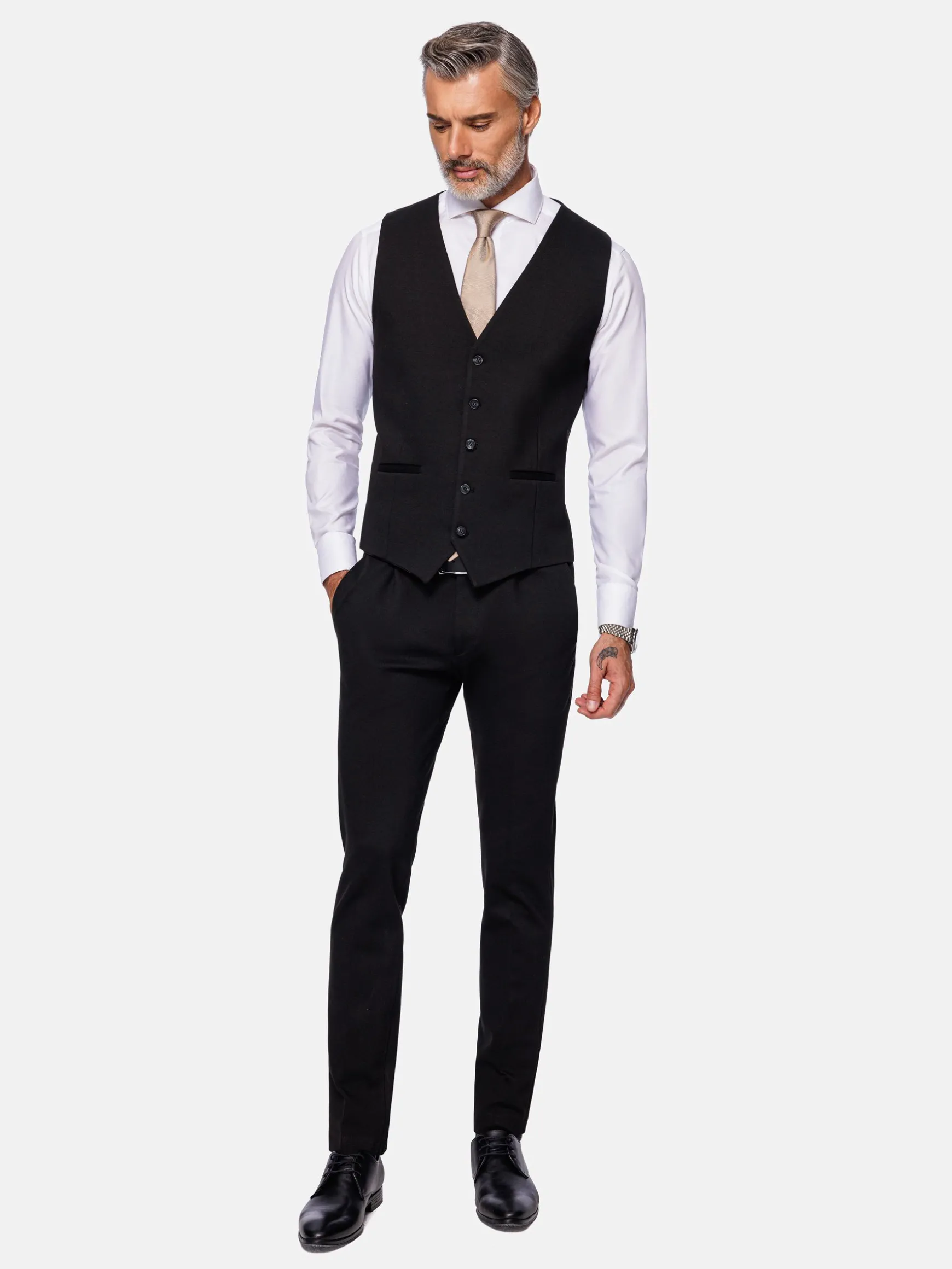 WAM DENIM Pakken & Maatwerk*Red Wood Glen Check Slim Fit Dark Red Black Suit Gilet