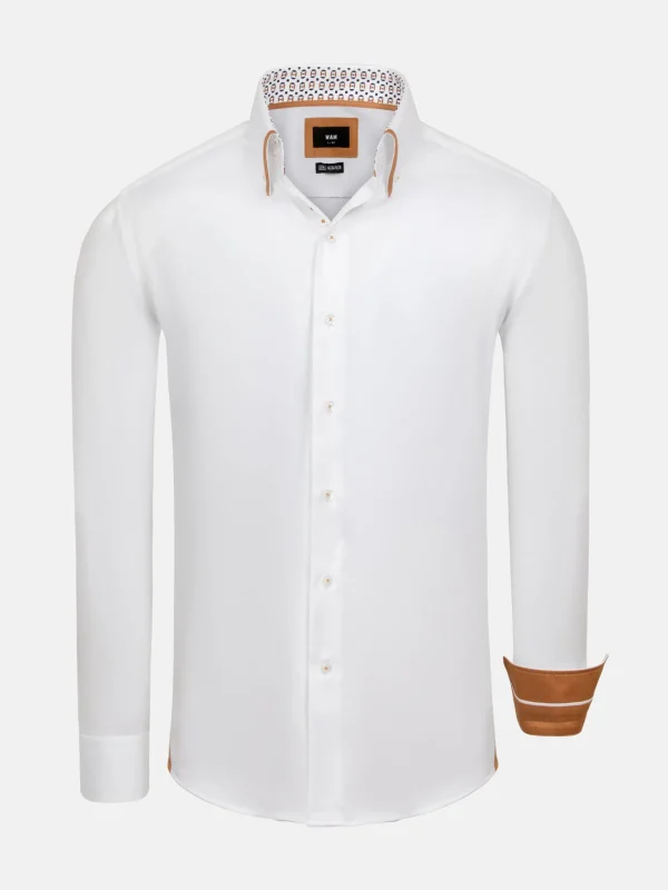 WAM DENIM Overhemd Lange Mouwen*Rocco White Non-Iron Business Overhemd