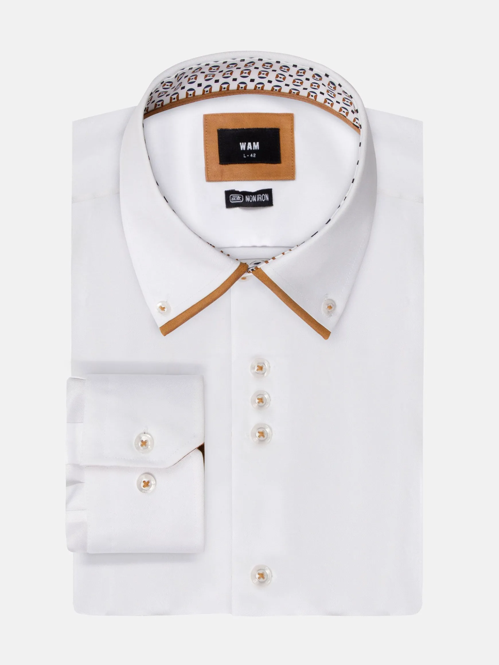 WAM DENIM Overhemd Lange Mouwen*Rocco White Non-Iron Business Overhemd