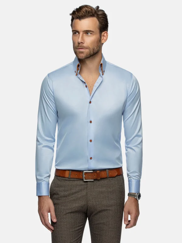 WAM DENIM Overhemd Lange Mouwen*Romney Solid Light Blue Overhemd Lange Mouw