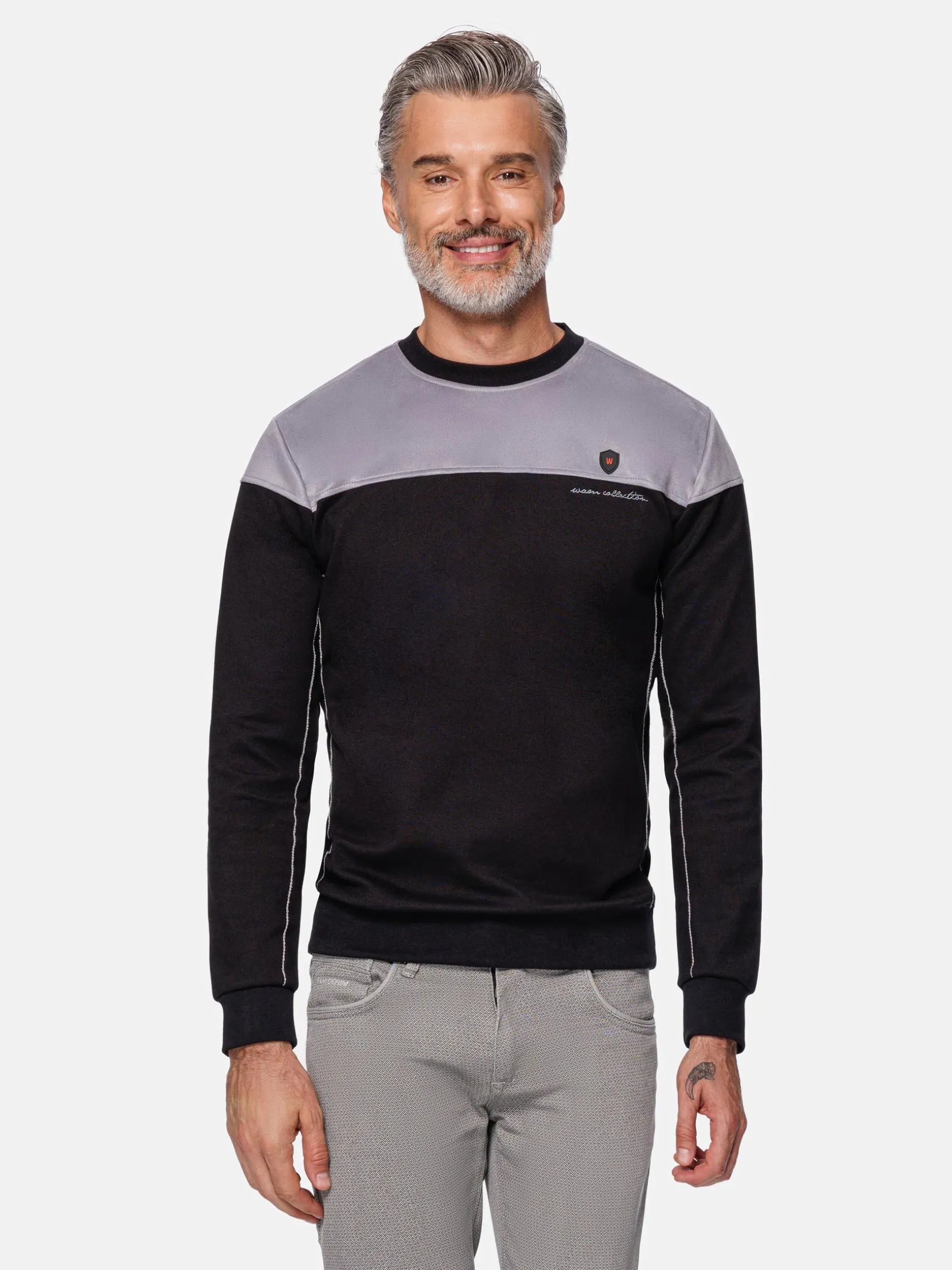 WAM DENIM Sweaters & Vesten*Sedona Round-Neck Grey Black Sweater