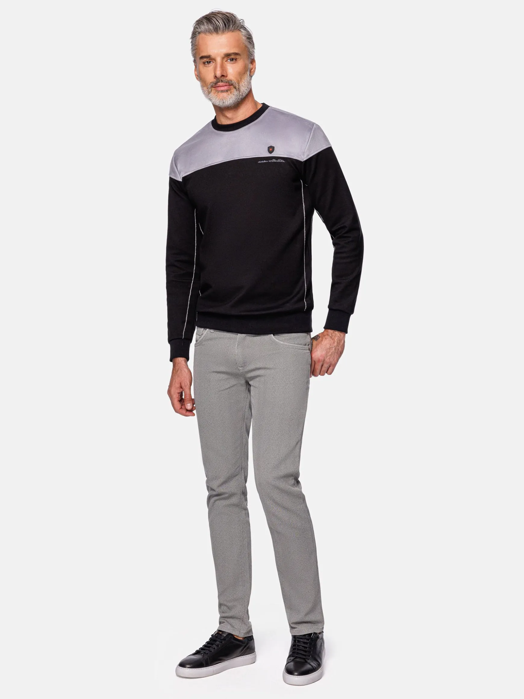 WAM DENIM Sweaters & Vesten*Sedona Round-Neck Grey Black Sweater