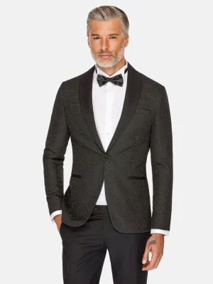 WAM DENIM Pakken & Maatwerk*Slim Fit Textured Black Tuxedo Colbert