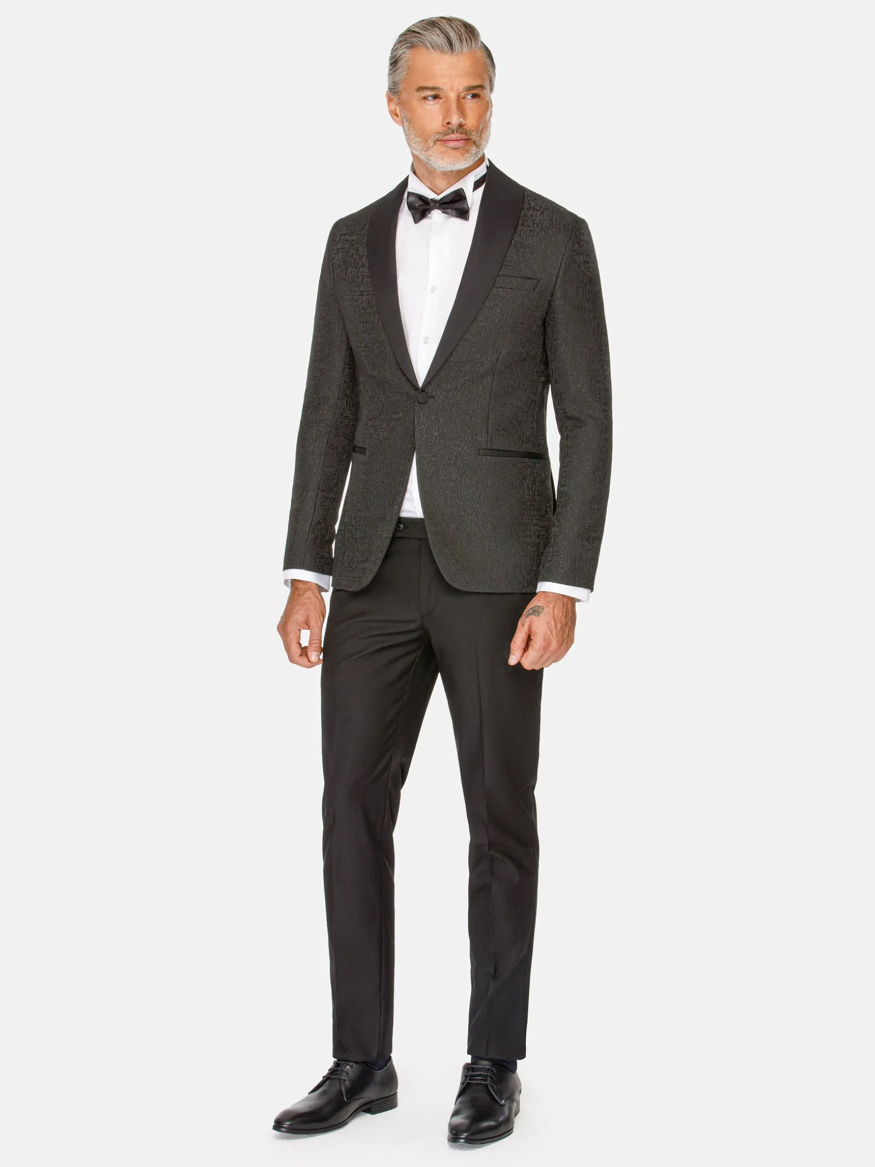 WAM DENIM Pakken & Maatwerk*Slim Fit Textured Black Tuxedo Colbert