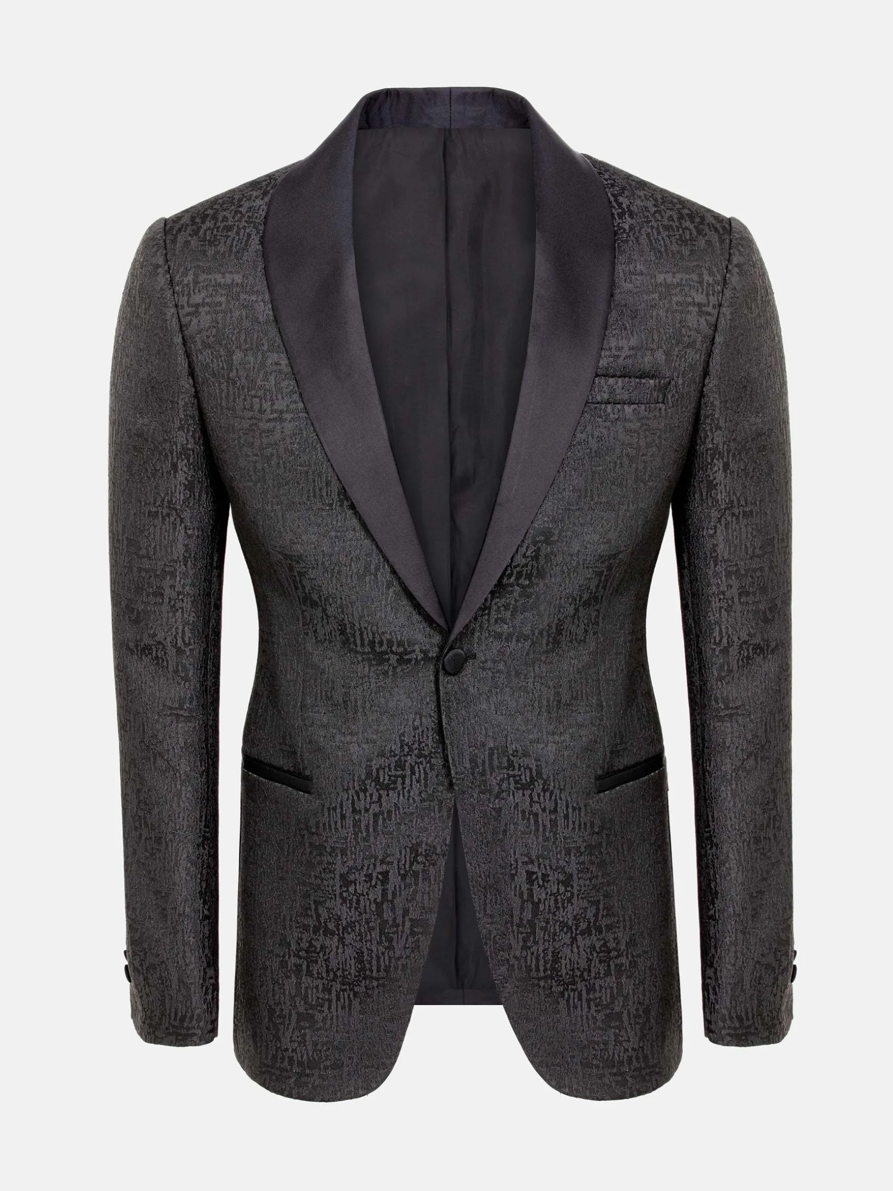 WAM DENIM Pakken & Maatwerk*Slim Fit Textured Black Tuxedo Colbert